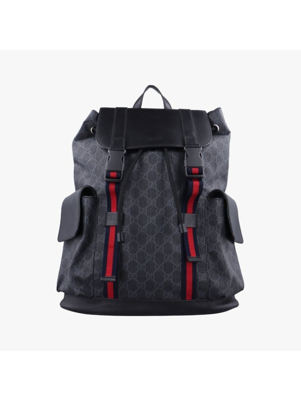 Gucci GG Supreme Black Gray Navy Red Leather Backpack